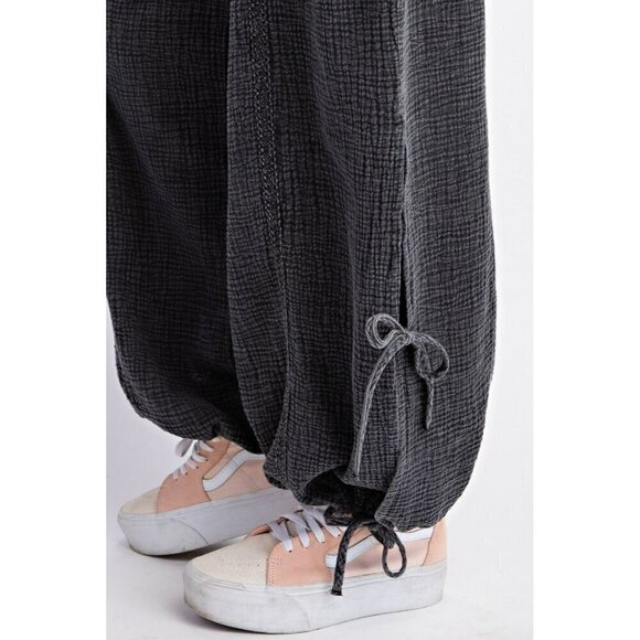 Mila Lace Detail Mineral Washed Pants in Black - Picture 5 of 6